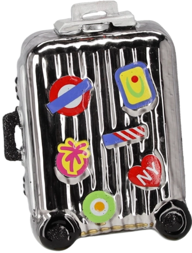 Glass Christmas ornament travel suitcase