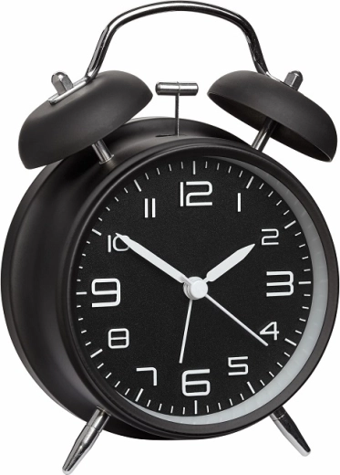 Analog alarm clock with retro design TFA, metal, black