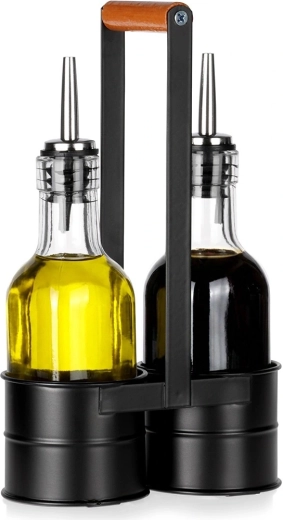 Sæt med glasflasker til olie og eddike i stativ 2×150 ml