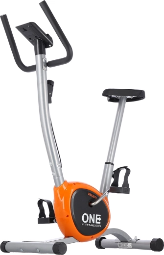 Mechanical exercise bike ONE Fitness RW3011, silver–orange