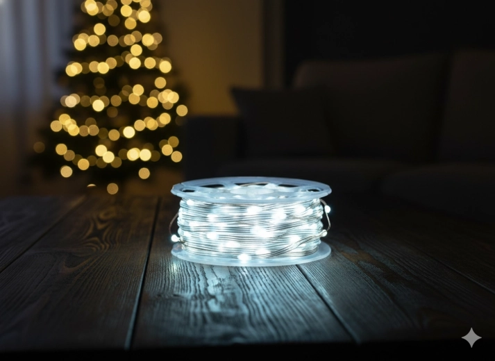 LED micro light strings on a reel, 1000 LEDs, cool white, length 3 + 100 m
