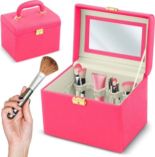 Rózsaszín Massido kozmetikai táska fogantyúval és zárral