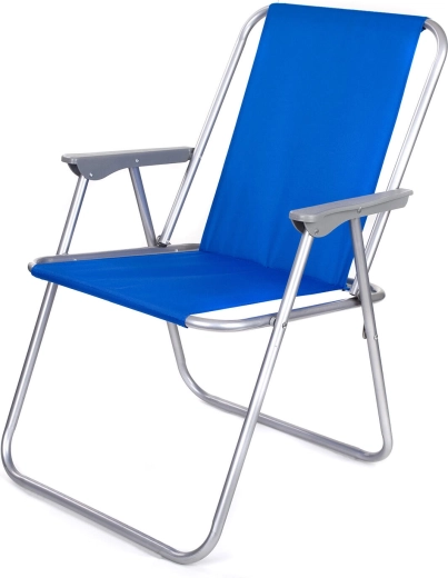 Chaise de plage pliante avec accoudoirs – légère en métal, assise rembourrée en tissu