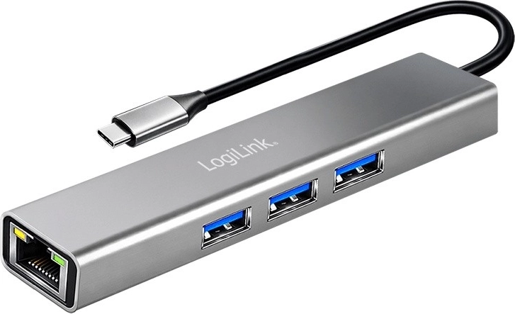 Concentrateur LogiLink USB-C 3× USB‑A et RJ45 Gigabit Ethernet