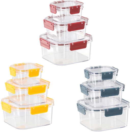 Set de boîtes alimentaires carrées avec couvercle hermétique 0,4 l + 0,9 l + 1,8 l