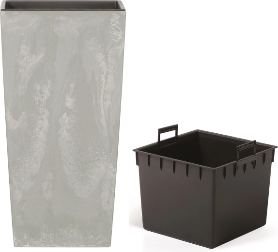 Fioriera URBI Square effetto cemento con inserto 29,5 × 29,5 × 55 cm grigia
