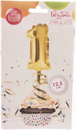 Palloncino in alluminio numero 1 con motivo torta dorato 12,5 cm
