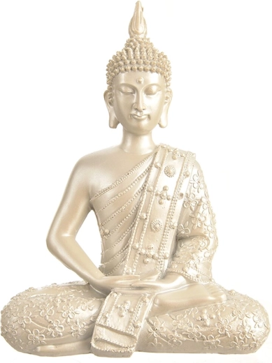 Silberne Buddha-Statue aus Polystone 27 cm