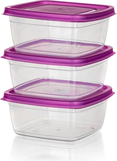 Ensemble de boîtes alimentaires carrées 0,5 l avec couvercle violet (3 pcs) ACCASA