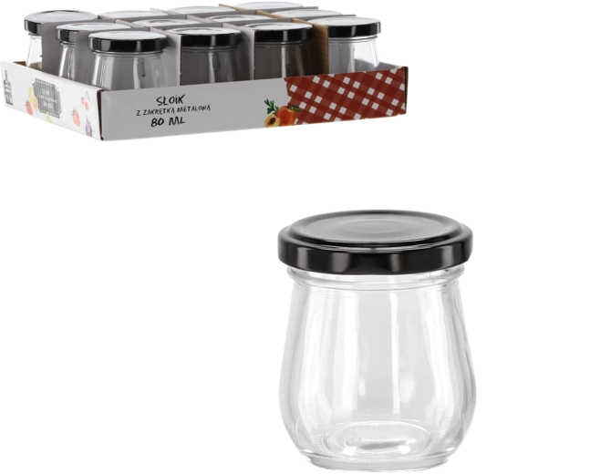 Bocal en verre 80 ml avec couvercle métallique noir