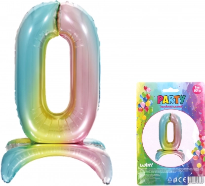 Ballon gonflable en film chiffre 0 arc-en-ciel 80 cm