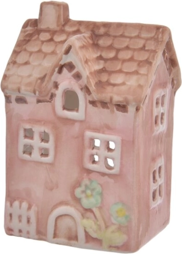 Portacandela in ceramica a casetta rosa
