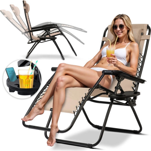 Chaise longue de jardin pliante avec coussin Sofotel ChillWell beige