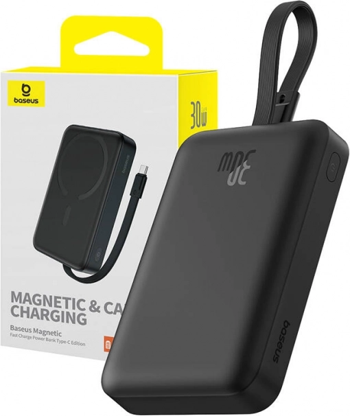 BASEUS Magnetic Mini Power Bank 10,000 mAh with USB‑C 30 W and MagSafe, Black