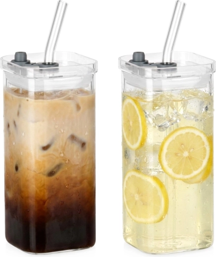 Tazze in vetro Vilde con coperchio e cannuccia 340 ml, 2 pz