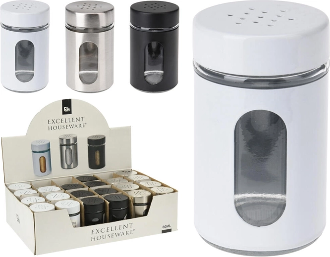 Salière et poivrière 94 ml en métal et verre – assortiment de couleurs