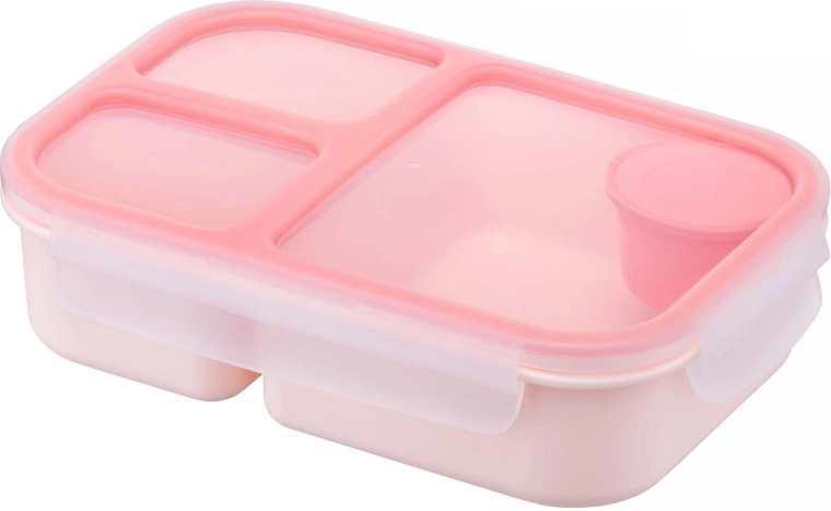 Contenitore per alimenti in plastica con 3 scomparti, 1,5 l, rosa