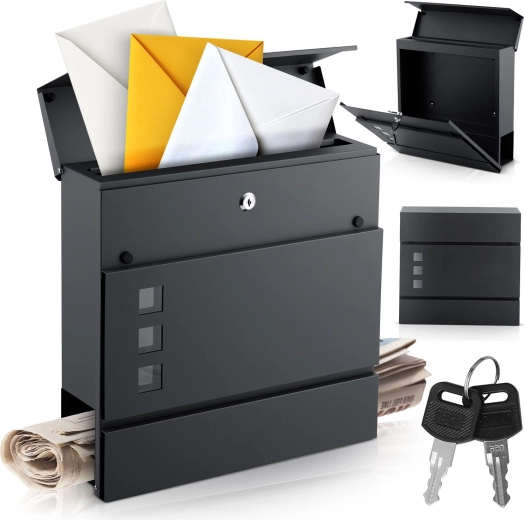 Cassetta postale da parete con portagiornali 37 × 37 × 10,5 cm antracite