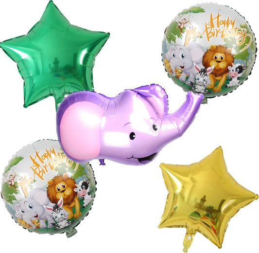 Elephant Birthday Balloon Set – Animal Party, 5 pcs