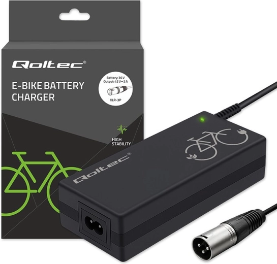 Caricatore per e-bike 36 V (42 V, 2 A) con connettore 3P XLR 18 mm + cavo di alimentazione