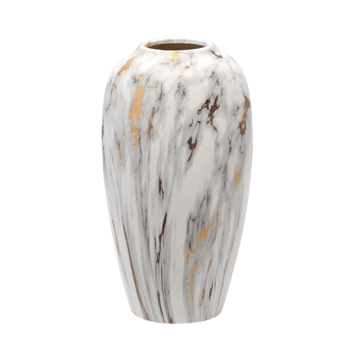 Vaso in ceramica 11,5 × 11,5 × 25 cm, bianco‑oro