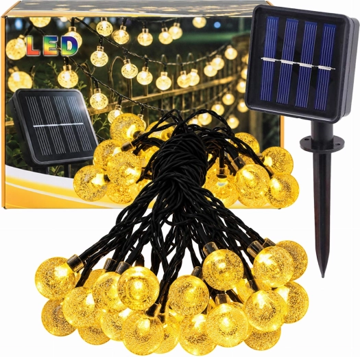 Solar Garden String Lights with Bulbs, 50 LEDs, 7.5 m