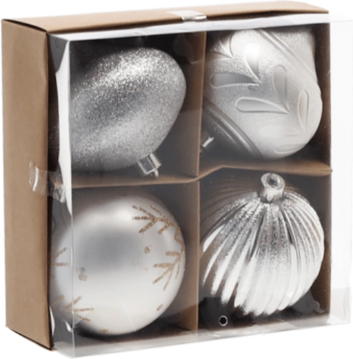 Silver Christmas tree ornaments 10 cm – set of 4