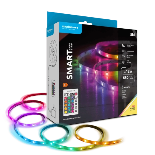 Modee LED Smart – ruban LED intelligent 12 W, 5 m, 2700K + RVB, 680 lm, IP20