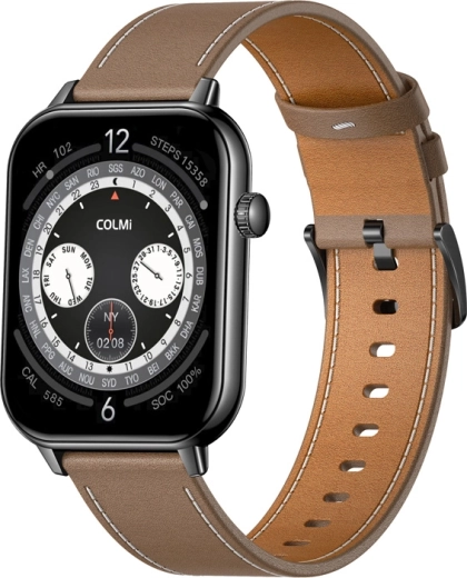 Smartwatch COLMI C28 neri con cinturino in pelle marrone