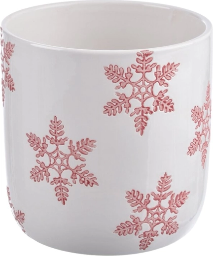 Ceramic plant pot cover with white-red snowflake pattern, 14 × 14 × 14 cm