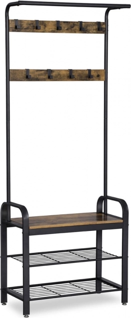 Portemanteau sur pied avec banc et étagères à chaussures style loft