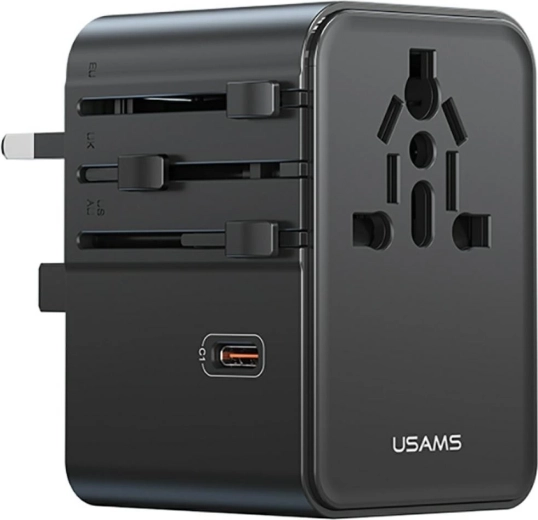 USAMS universeller Reiseadapter und Ladegerät 70 W (US/AU/EU/UK) schwarz