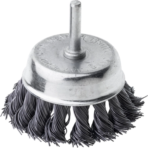 Brosse coupelle en acier avec queue 75 mm, fil ondulé 0,5 mm