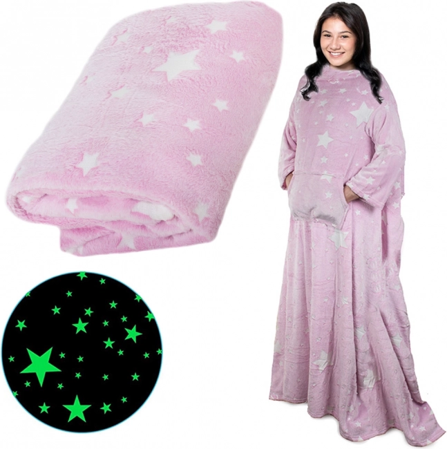 Coperta con maniche in pile caldo accappatoio felpa neon – Rosa