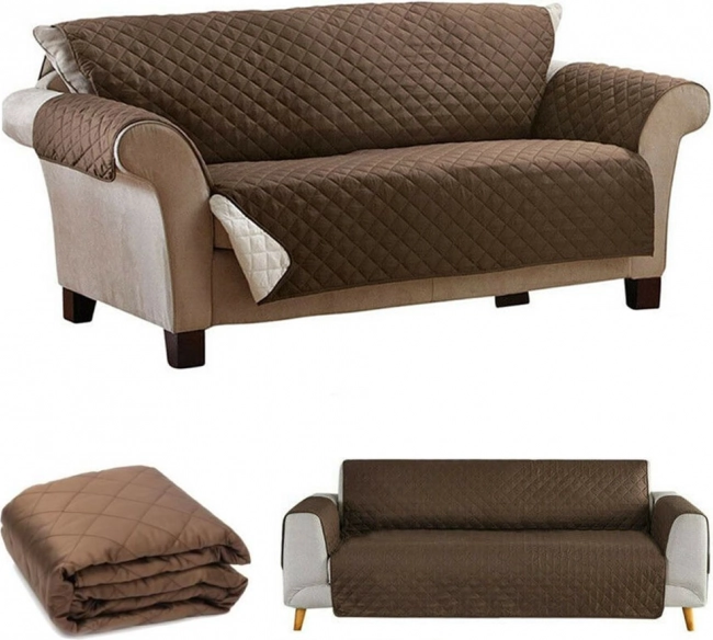 Copridivano/trapunta double-face trapuntato 240 × 165 cm – marrone/crema