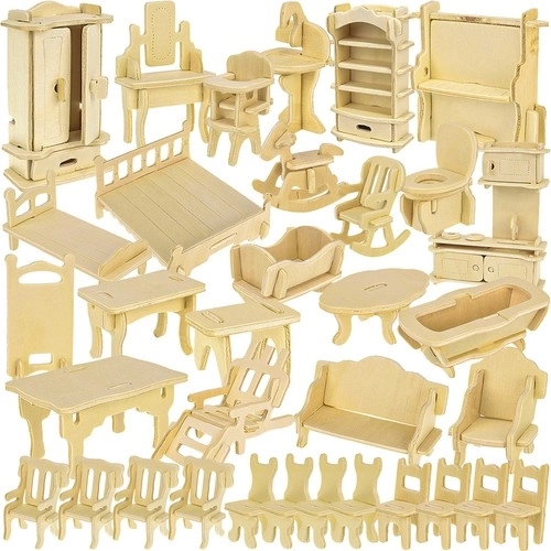 Houten poppenhuismeubels - set van 34 stuks