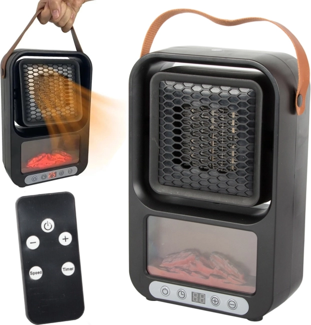 Chauffage électrique portable FAERLKA 500 W avec effet cheminée et thermostat