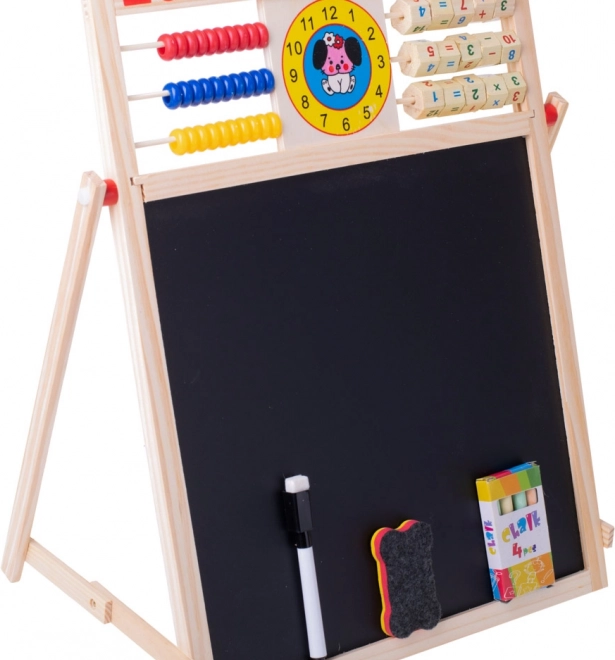 Tableau magnétique réversible pour enfants avec boulier et horloge 42 × 32,5 cm