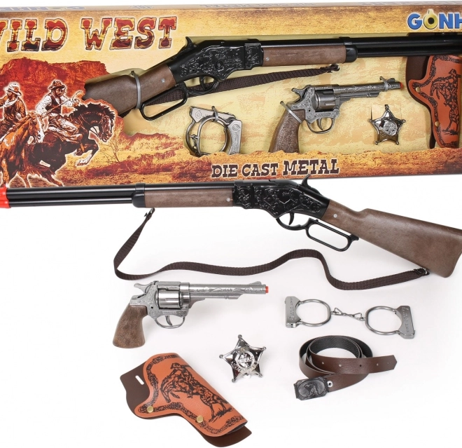 Cowboyset – geweer, revolver, handboeien en sheriffster voor knalkurkjes