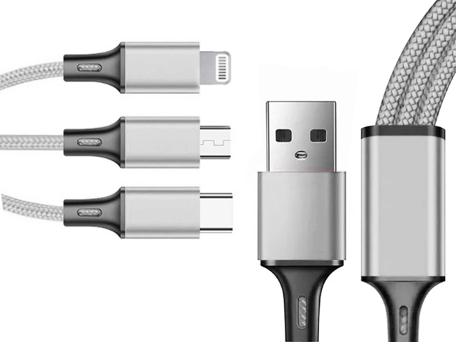 3v1 usb kabel za telefon lightning kabel iphone micro usb tip-c 1,2 m – Bílý