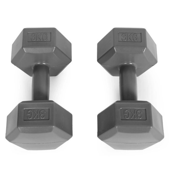 Set of Hexagonal Dumbbells 2x3 kg, Gray