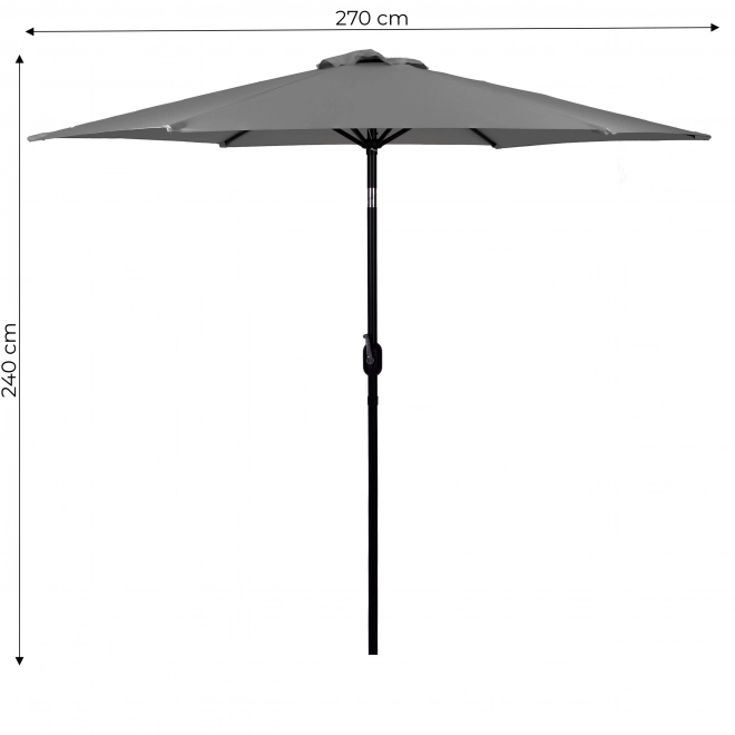 Large tilted garden umbrella with crank 6 ribs grey 270 cm