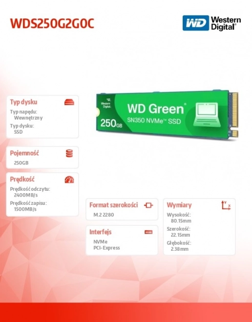 Wd Green 250GB SSD M.2 2280 SN350 NVMe PCIe