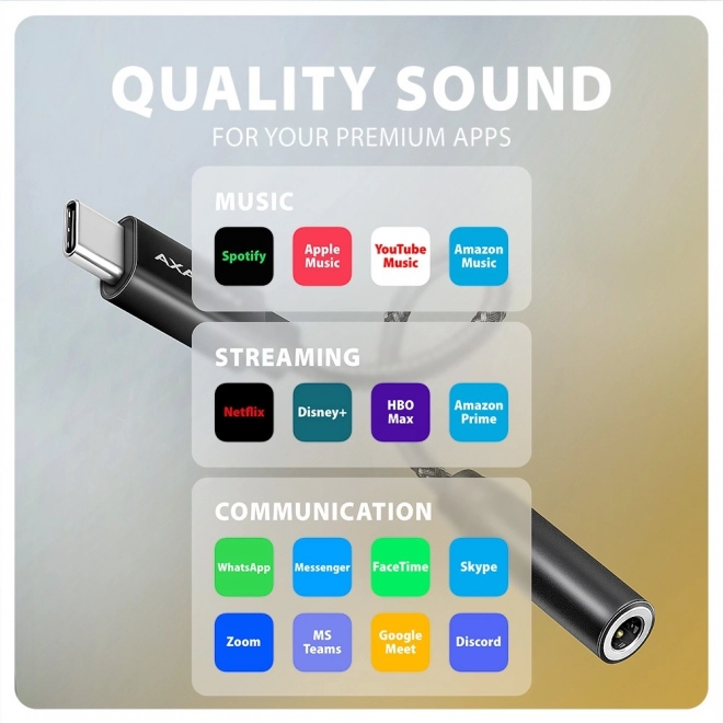 ADA-HC Externí zvuková karta USB-C 32bit DAC 3,5mm (F) konektor, 384 kHz