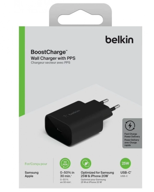 Čierna sieťová nabíjačka 25W USB-C PD 3.0 PPS
