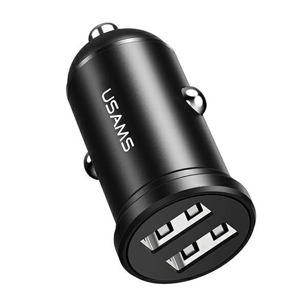 Black dual-port USB car charger 2.4A