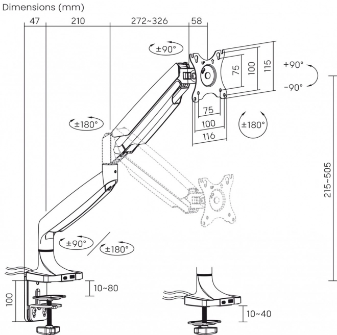 Heavy Duty Gas Desk Mount for Monitors