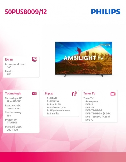 50-inch LED TV 50PUS8009/12