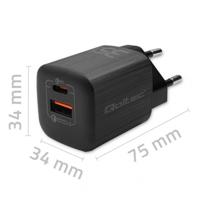 Black 35W GaN Charger with USB-C and USB Ports