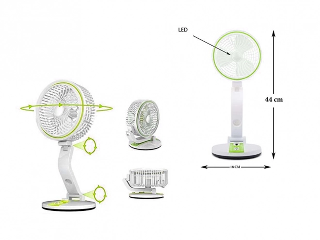 Přenosný skládací ventilátor s LED světlem